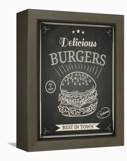 Burger House Poster on Chalkboard-hoverfly-Framed Stretched Canvas