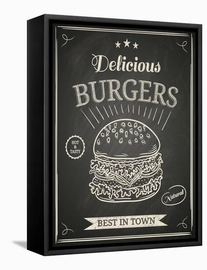 Burger House Poster on Chalkboard-hoverfly-Framed Stretched Canvas