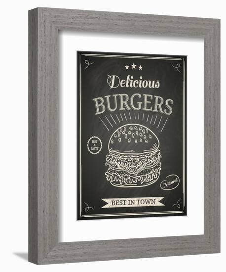 Burger House Poster on Chalkboard-hoverfly-Framed Art Print