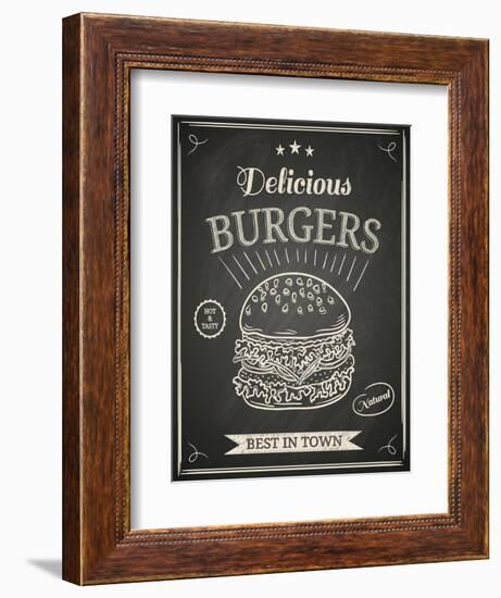 Burger House Poster on Chalkboard-hoverfly-Framed Art Print