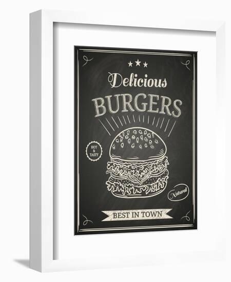 Burger House Poster on Chalkboard-hoverfly-Framed Art Print