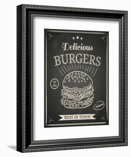 Burger House Poster on Chalkboard-hoverfly-Framed Art Print