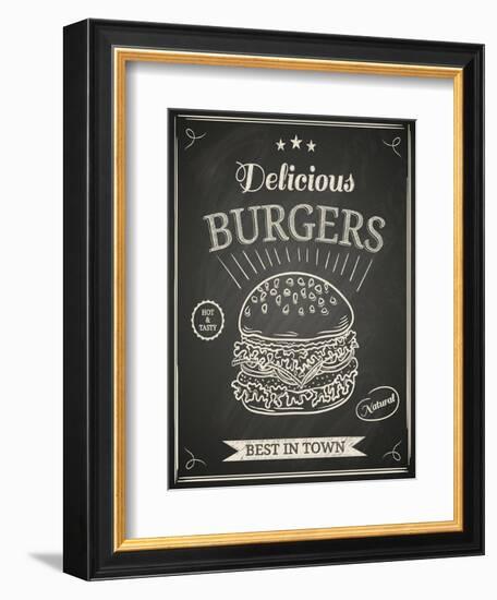 Burger House Poster on Chalkboard-hoverfly-Framed Art Print