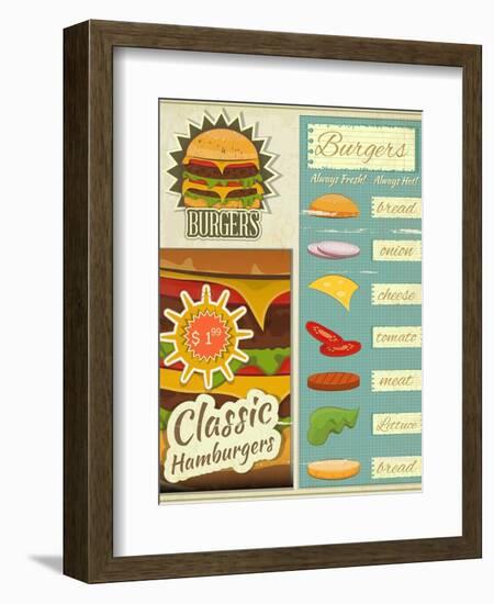 Burgers Menu Set Retro-elfivetrov-Framed Premium Giclee Print