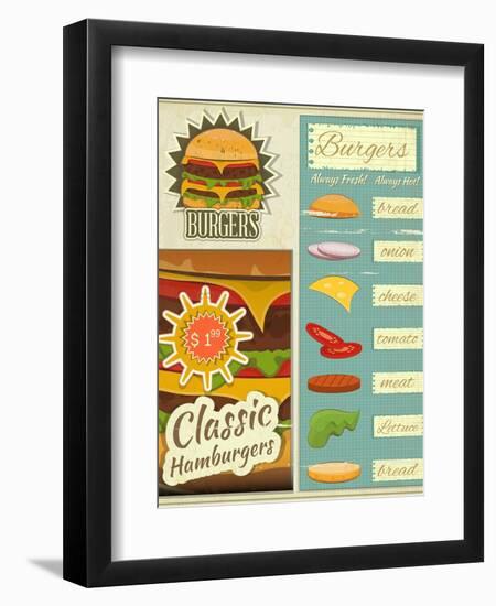 Burgers Menu Set Retro-elfivetrov-Framed Premium Giclee Print