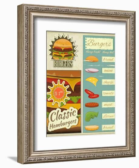 Burgers Menu Set Retro-elfivetrov-Framed Art Print