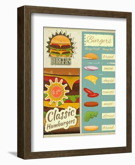 Burgers Menu Set Retro-elfivetrov-Framed Art Print