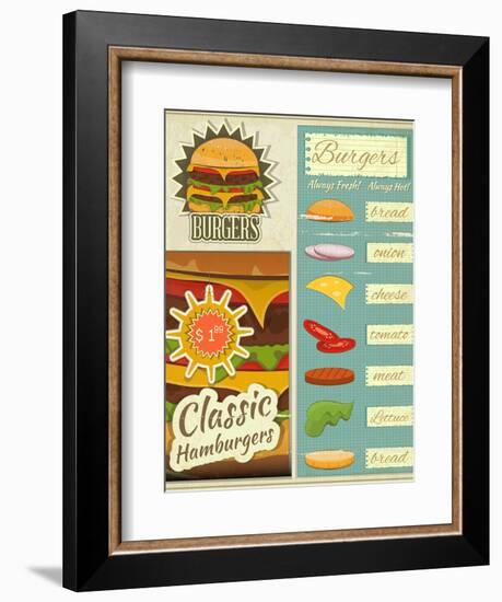 Burgers Menu Set Retro-elfivetrov-Framed Art Print