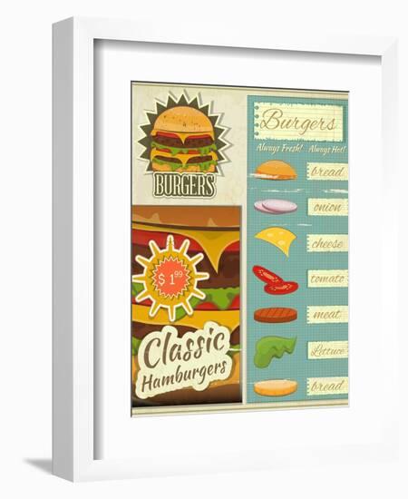 Burgers Menu Set Retro-elfivetrov-Framed Art Print