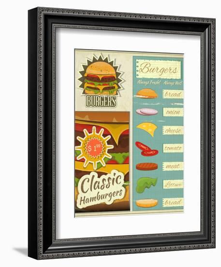 Burgers Menu Set Retro-elfivetrov-Framed Art Print