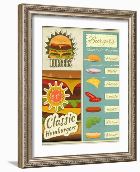 Burgers Menu Set Retro-elfivetrov-Framed Art Print