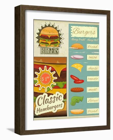 Burgers Menu Set Retro-elfivetrov-Framed Art Print