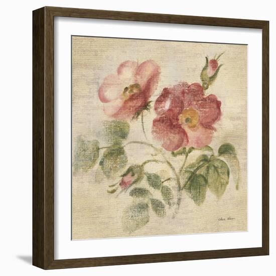 Burgundy Rose on Antique Linen Light-Cheri Blum-Framed Art Print