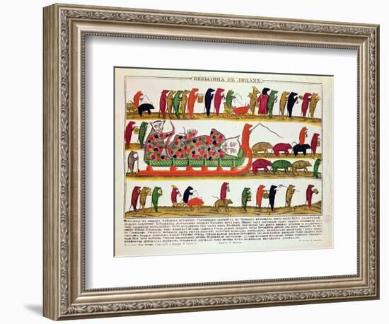 Burial of a Cat by the Mice, Caricature of Tsar Peter the Great 1850-null-Framed Giclee Print