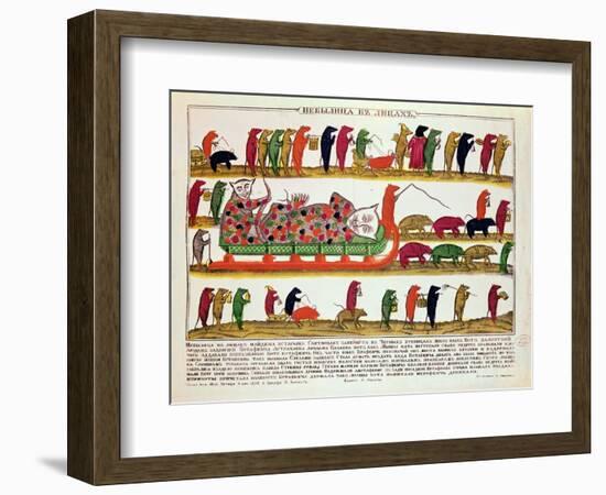 Burial of a Cat by the Mice, Caricature of Tsar Peter the Great 1850-null-Framed Giclee Print