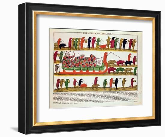 Burial of a Cat by the Mice, Caricature of Tsar Peter the Great 1850-null-Framed Giclee Print