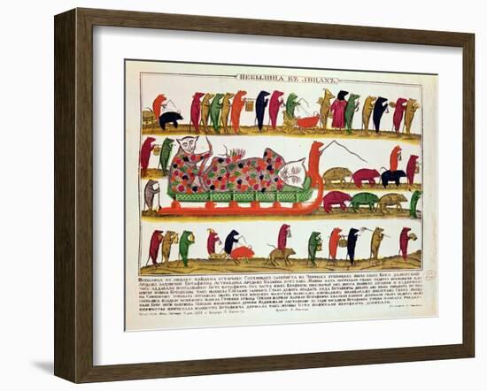 Burial of a Cat by the Mice, Caricature of Tsar Peter the Great 1850-null-Framed Giclee Print