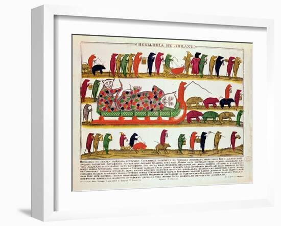 Burial of a Cat by the Mice, Caricature of Tsar Peter the Great 1850-null-Framed Giclee Print
