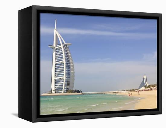 Burj Al Arab and Jumeirah Beach Hotels, Jumeirah Beach, Dubai, United Arab Emirates, Middle East-Amanda Hall-Framed Premier Image Canvas