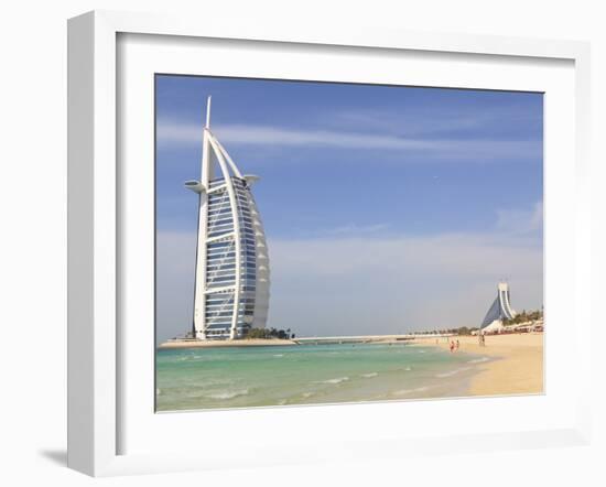 Burj Al Arab and Jumeirah Beach Hotels, Jumeirah Beach, Dubai, United Arab Emirates, Middle East-Amanda Hall-Framed Photographic Print