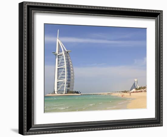 Burj Al Arab and Jumeirah Beach Hotels, Jumeirah Beach, Dubai, United Arab Emirates, Middle East-Amanda Hall-Framed Photographic Print