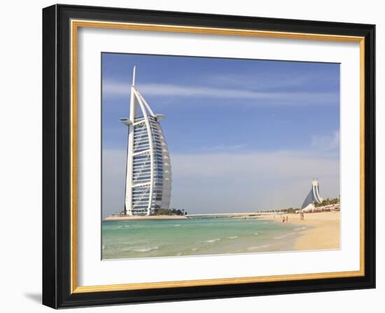 Burj Al Arab and Jumeirah Beach Hotels, Jumeirah Beach, Dubai, United Arab Emirates, Middle East-Amanda Hall-Framed Photographic Print