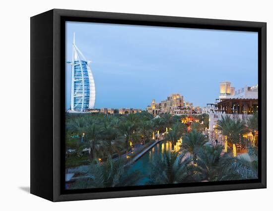 Burj Al Arab and Madinat Jumeirah Hotels at Dusk, Dubai, United Arab Emirates, Middle East-Amanda Hall-Framed Premier Image Canvas