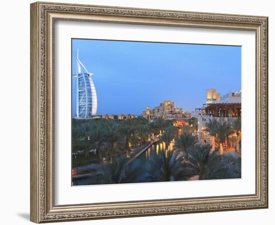 Burj Al Arab Viewed From the Madinat Jumeirah Hotel at Dusk, Jumeirah Beach, Dubai, Uae-Amanda Hall-Framed Photographic Print