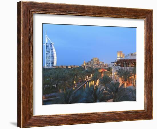 Burj Al Arab Viewed From the Madinat Jumeirah Hotel at Dusk, Jumeirah Beach, Dubai, Uae-Amanda Hall-Framed Photographic Print