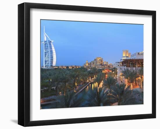 Burj Al Arab Viewed From the Madinat Jumeirah Hotel at Dusk, Jumeirah Beach, Dubai, Uae-Amanda Hall-Framed Photographic Print