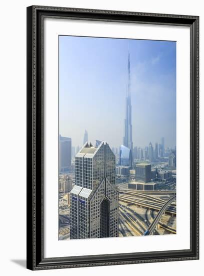 Burj Khalifa and City Skyline, Downtown, Dubai, United Arab Emirates, Middle East-Amanda Hall-Framed Photographic Print