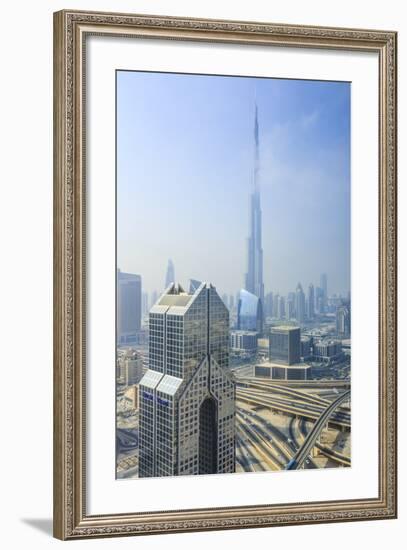 Burj Khalifa and City Skyline, Downtown, Dubai, United Arab Emirates, Middle East-Amanda Hall-Framed Photographic Print