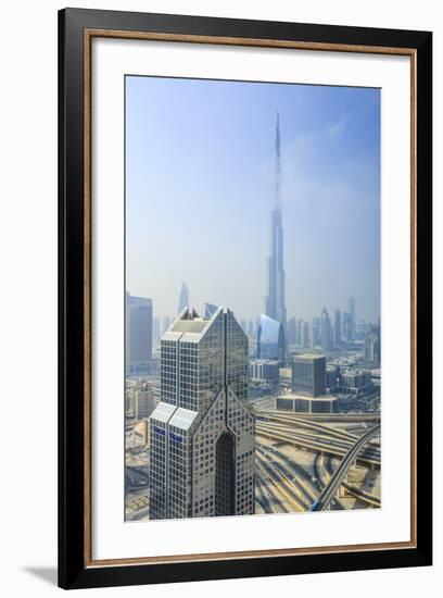 Burj Khalifa and City Skyline, Downtown, Dubai, United Arab Emirates, Middle East-Amanda Hall-Framed Photographic Print