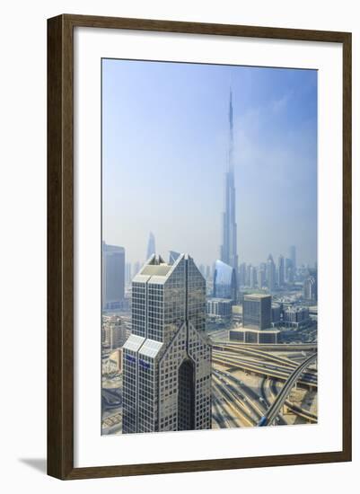 Burj Khalifa and City Skyline, Downtown, Dubai, United Arab Emirates, Middle East-Amanda Hall-Framed Photographic Print