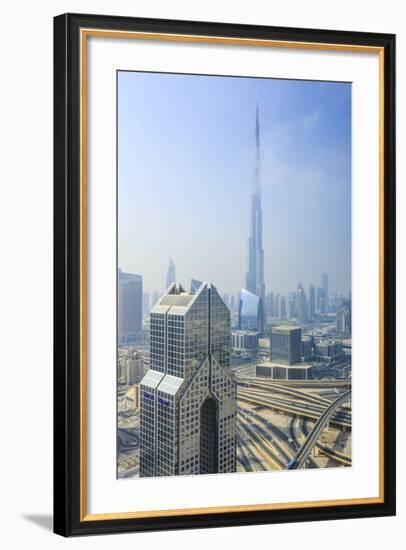 Burj Khalifa and City Skyline, Downtown, Dubai, United Arab Emirates, Middle East-Amanda Hall-Framed Photographic Print