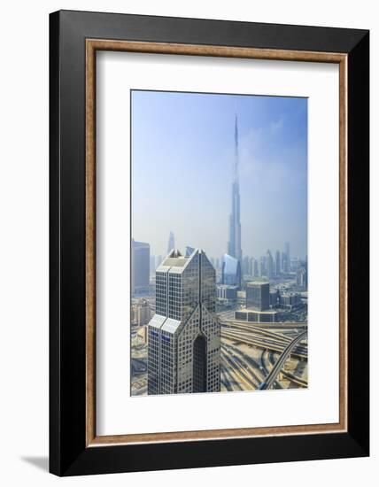 Burj Khalifa and City Skyline, Downtown, Dubai, United Arab Emirates, Middle East-Amanda Hall-Framed Photographic Print