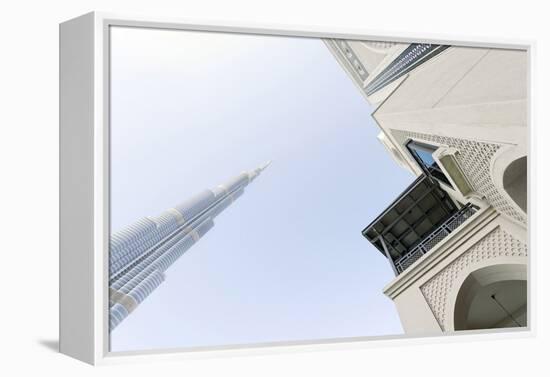 Burj Khalifa and Souk Al Bahar, Downtown Dubai, Dubai, United Arab Emirates, the Middle East-Axel Schmies-Framed Premier Image Canvas