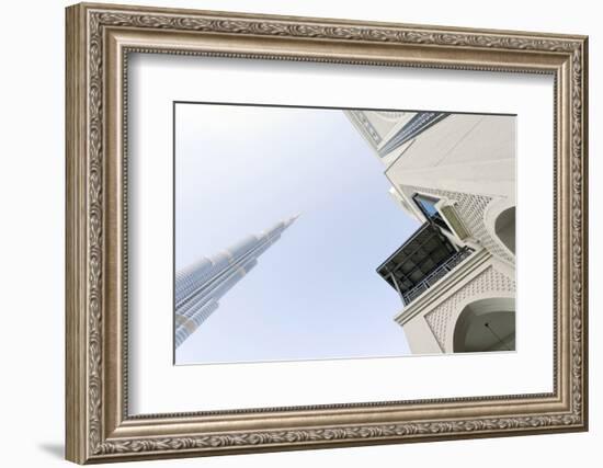 Burj Khalifa and Souk Al Bahar, Downtown Dubai, Dubai, United Arab Emirates, the Middle East-Axel Schmies-Framed Photographic Print