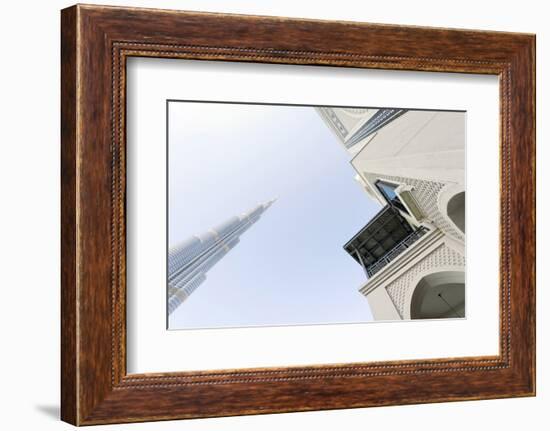 Burj Khalifa and Souk Al Bahar, Downtown Dubai, Dubai, United Arab Emirates, the Middle East-Axel Schmies-Framed Photographic Print