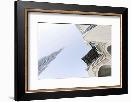 Burj Khalifa and Souk Al Bahar, Downtown Dubai, Dubai, United Arab Emirates, the Middle East-Axel Schmies-Framed Photographic Print