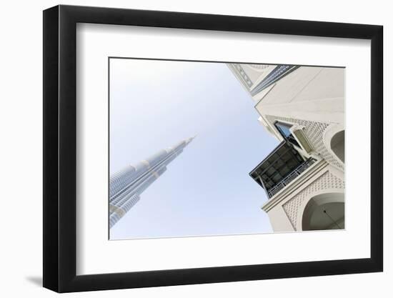 Burj Khalifa and Souk Al Bahar, Downtown Dubai, Dubai, United Arab Emirates, the Middle East-Axel Schmies-Framed Photographic Print