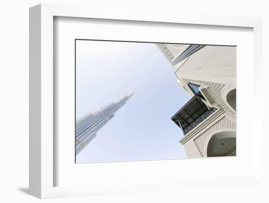 Burj Khalifa and Souk Al Bahar, Downtown Dubai, Dubai, United Arab Emirates, the Middle East-Axel Schmies-Framed Photographic Print