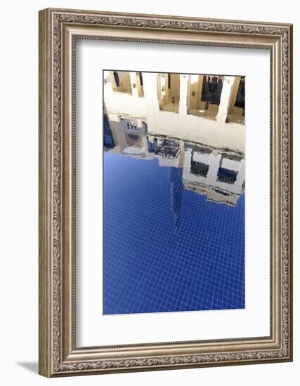 Burj Khalifa Is Reflected in the Water in Front of Souk Al Bahar, Downtown Dubai-Axel Schmies-Framed Photographic Print