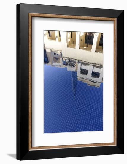 Burj Khalifa Is Reflected in the Water in Front of Souk Al Bahar, Downtown Dubai-Axel Schmies-Framed Photographic Print