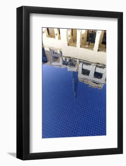 Burj Khalifa Is Reflected in the Water in Front of Souk Al Bahar, Downtown Dubai-Axel Schmies-Framed Photographic Print