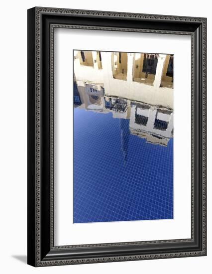 Burj Khalifa Is Reflected in the Water in Front of Souk Al Bahar, Downtown Dubai-Axel Schmies-Framed Photographic Print