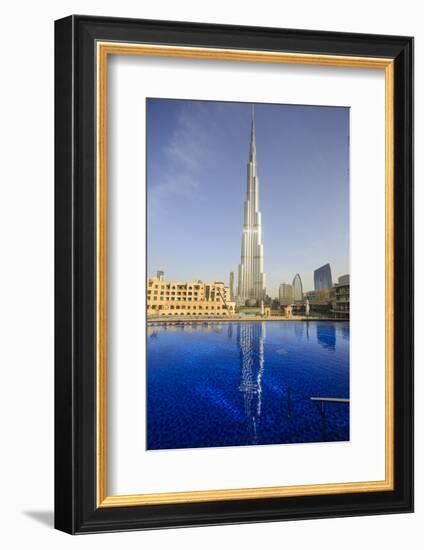 Burj Khalifa Reflected in Hotel Swimming Pool, Dubai, United Arab Emirates, Middle East-Amanda Hall-Framed Photographic Print