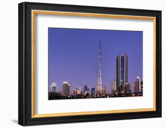 Burj Khalifa, the Highest Tower of the World in the Evening Light, Night Photography-Axel Schmies-Framed Photographic Print