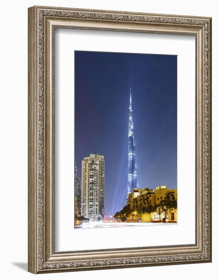 Burj Khalifa, the Highest Tower of the World, Night Photograph-Axel Schmies-Framed Photographic Print