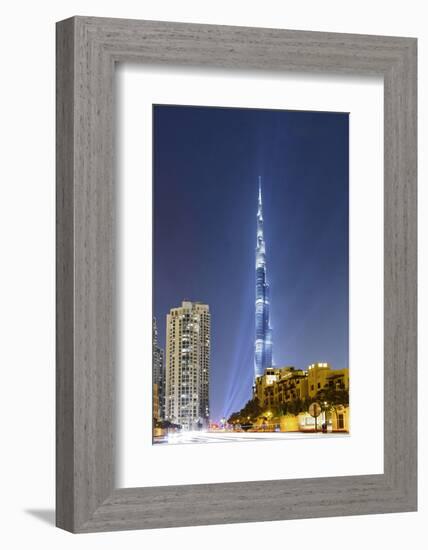 Burj Khalifa, the Highest Tower of the World, Night Photograph-Axel Schmies-Framed Photographic Print